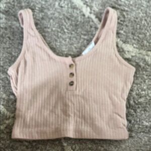Soft Pink Ribbed Tank Top with Button Detail